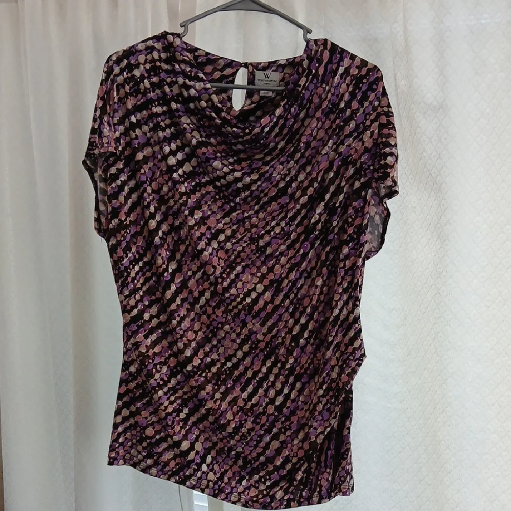 Worthington Purple and Blush Dot Cowl-Neck Blouse - Picture 1 of 8
